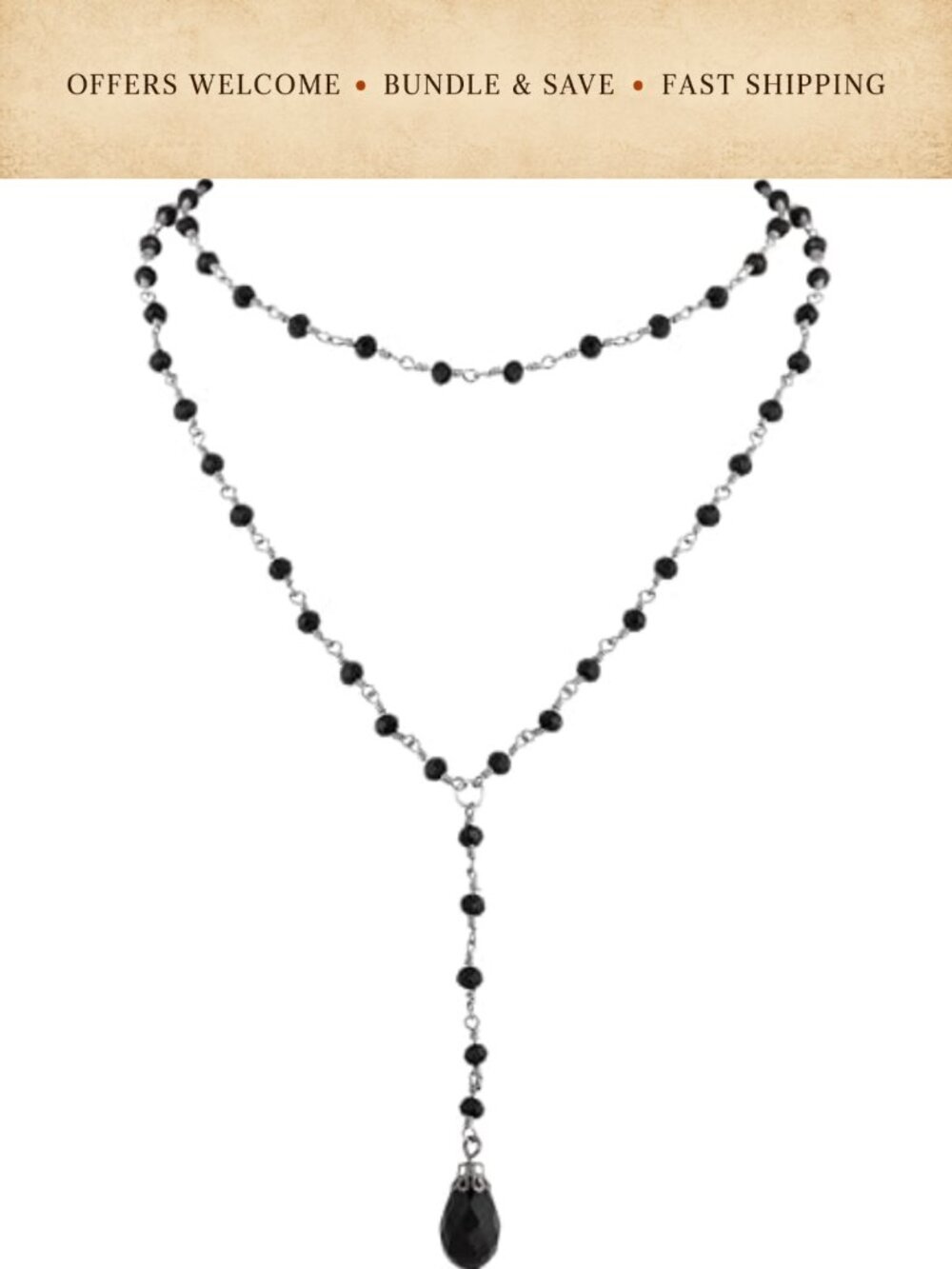 Gothic Layered Teardrop Crystal Choker Necklace Copper Onyx Y-Necklace